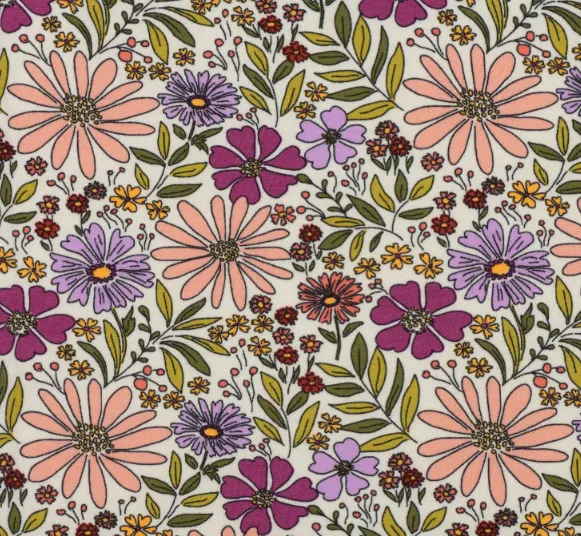 Katoen tricot wit met bloemen  -  Poppy meets Pommé